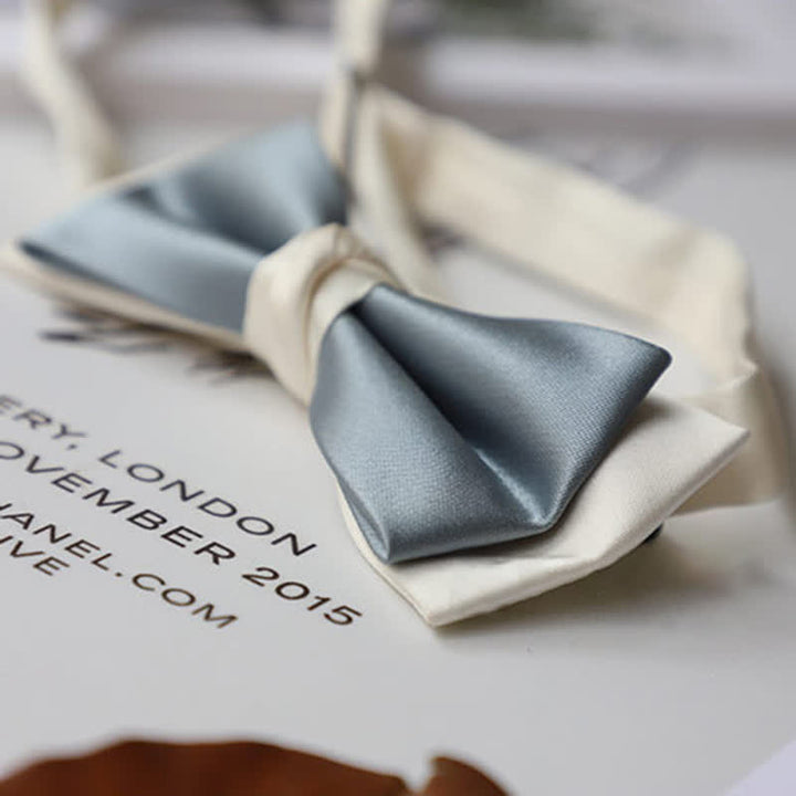 Men's Macaron Color & White Double-layer Bow Tie - image 5