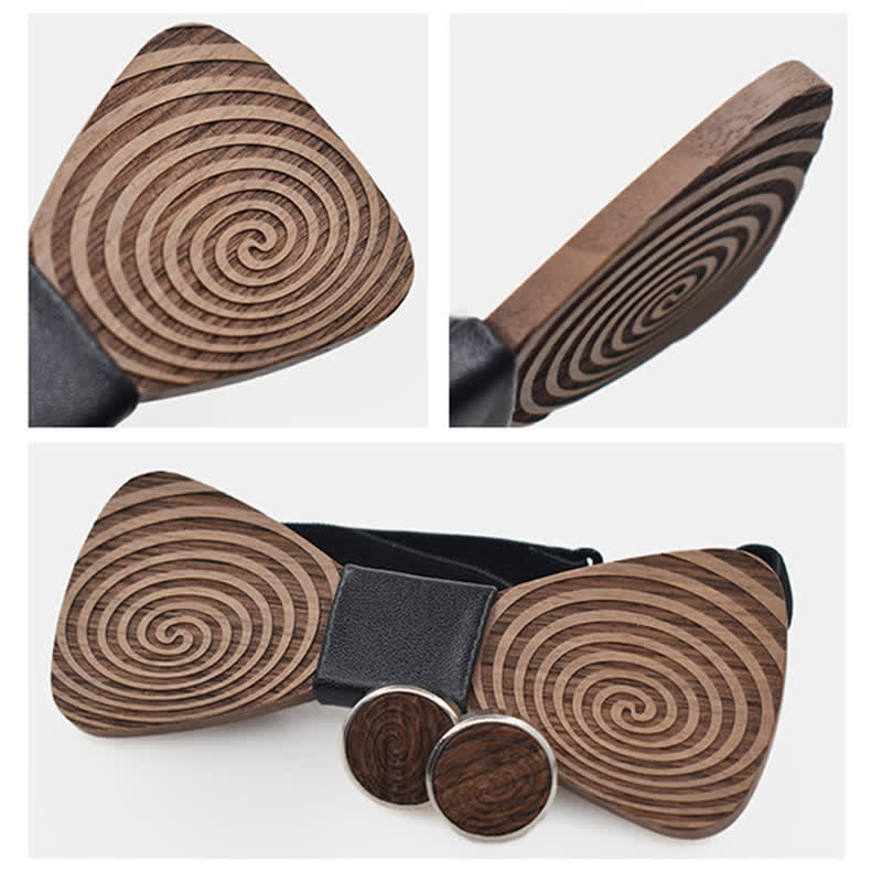 2Pcs Men's Hypnosis Swirl Printing Wooden Bow Tie Set - image 4