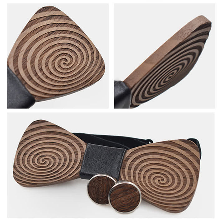 2Pcs Men's Hypnosis Swirl Printing Wooden Bow Tie Set - image 4