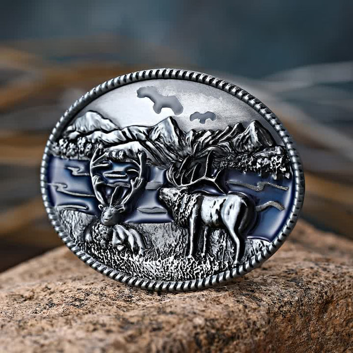 Men's DIY Enamel Wild Life Deer Buckle Leather Belt - Antique Silver - Without Belt - image 0