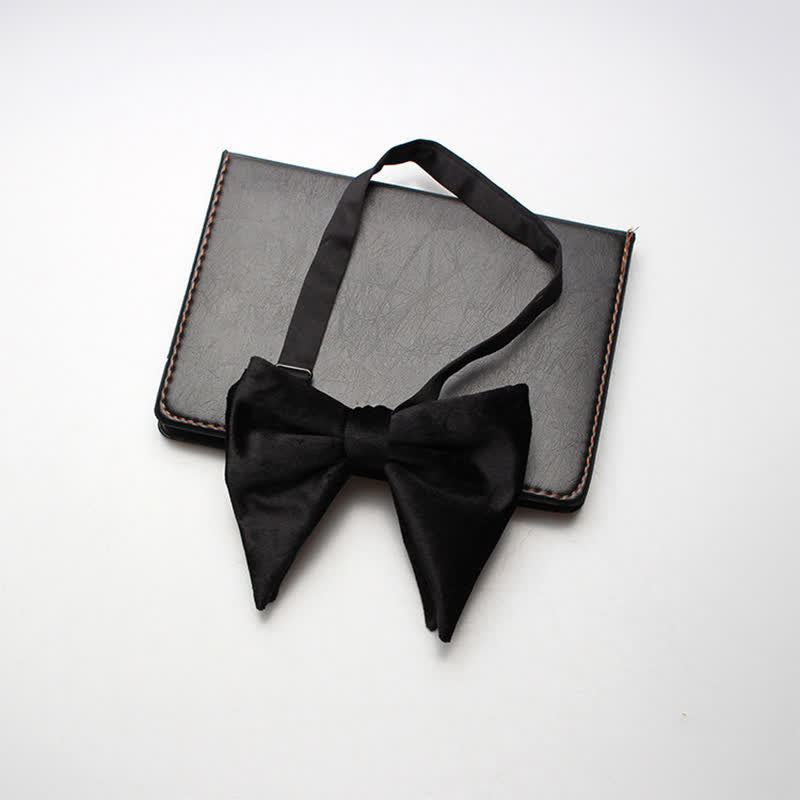 Men's Velvet Oversized Pointed Wedding Bow Tie - Black - image 8