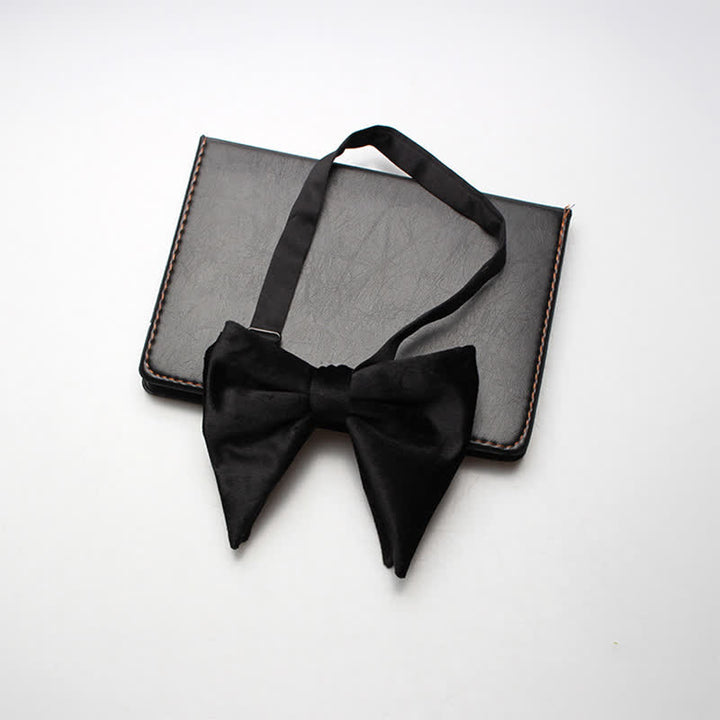 Men's Velvet Oversized Pointed Wedding Bow Tie - Black - image 8