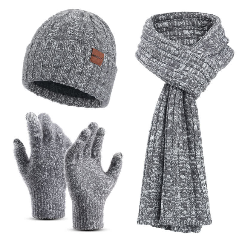 3Pcs Unisex Stylish Hat Long Scarf Touch Screen Gloves Set - Gray - Adjustable (Approx. 17.72"-25.78") - image 13