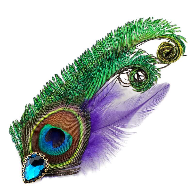 Rhinestone Peacock Eye Feather Brooch - image 2