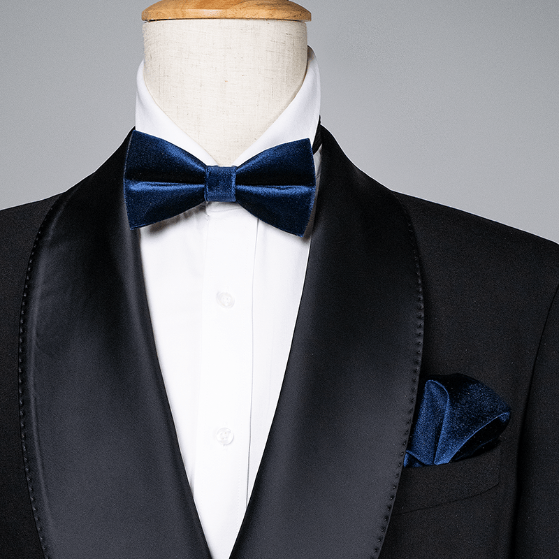 Men's Navy Blue Solid Color Velvet Bow Tie - image 0