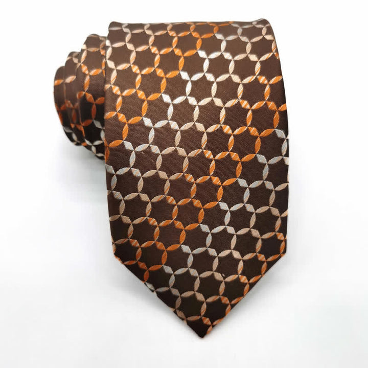 Men's Graduated Striped Hexagon Pure Silk Necktie - Brown - image 2