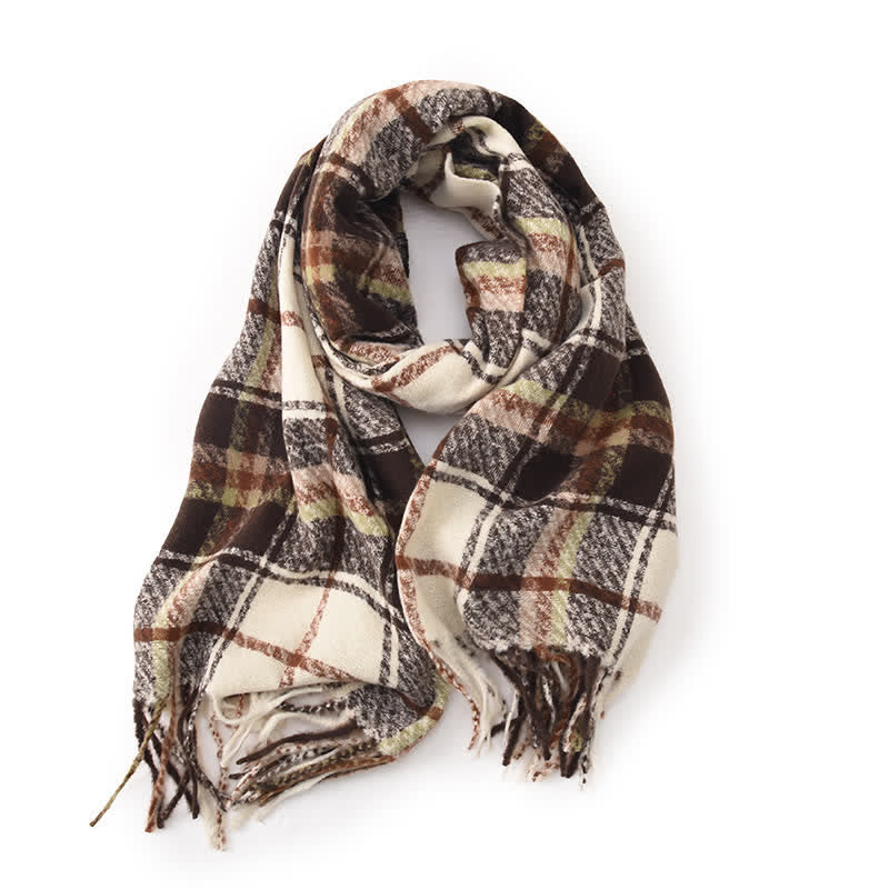 Women's Daily Knit Woven Tartan Checker Scarf - Beige - image 6