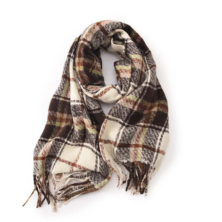 Women's Daily Knit Woven Tartan Checker Scarf - Beige - image 6