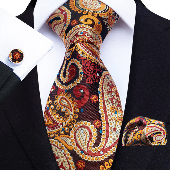 3Pcs Men's Exotic Palace Paisley Necktie Set - Orange - image 2