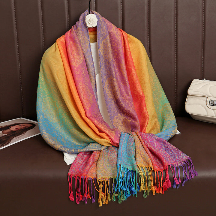 Ethnic Style Color Gradient Embroidery Tassel Scarf - Style #7 - image 8