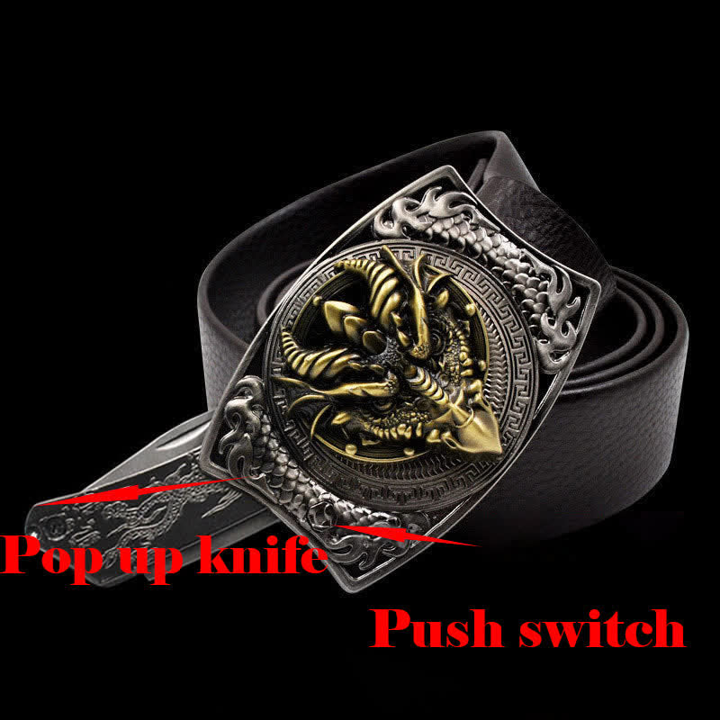 Men's Sharp-billed Dragon Leather Belt With Folding Knife - image 1