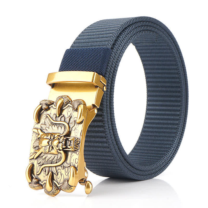 Men's Casual Dragon Decor Nylon Belt - Blue / Gold - 48" - image 19