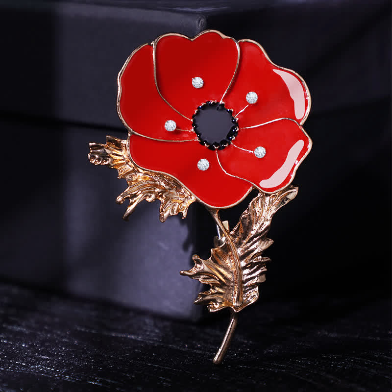 Women's Vintage Oil Painting Poppy Brooch - Red - image 0