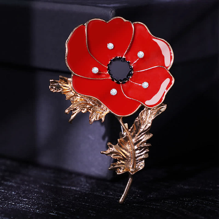 Women's Vintage Oil Painting Poppy Brooch - Red - image 0