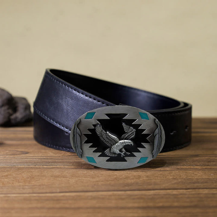 Men's DIY Western Flying Eagle Buckle Leather Belt - Eagle - Black PU Belt (40) - image 3
