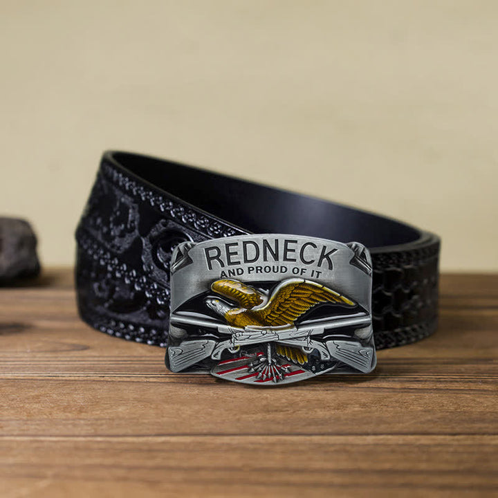 Men's DIY Redneck Enameled Eagle Buckle Leather Belt - Eagle - Black Carved Belt (40) - image 9