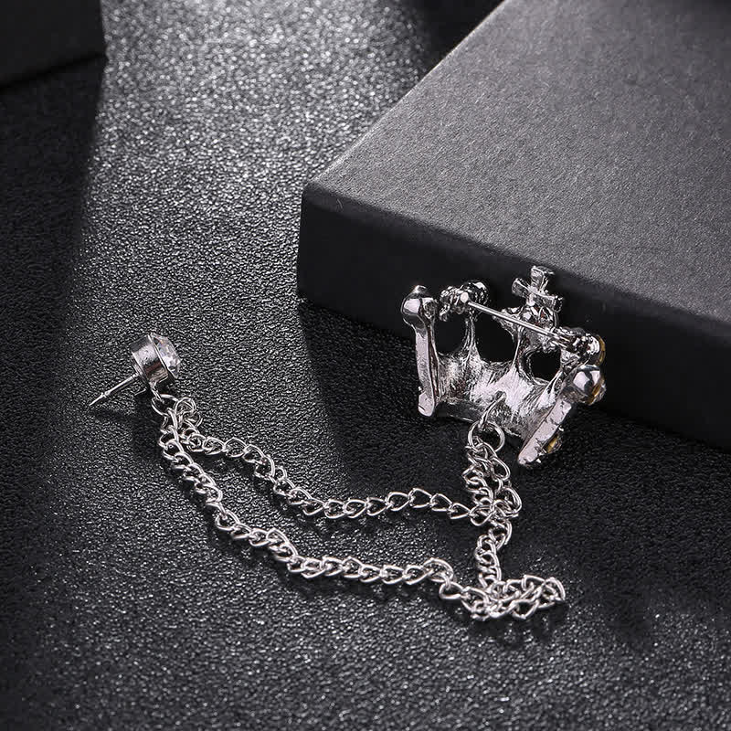 Men's Retro Crown Chain Rhinestones Brooch - image 3