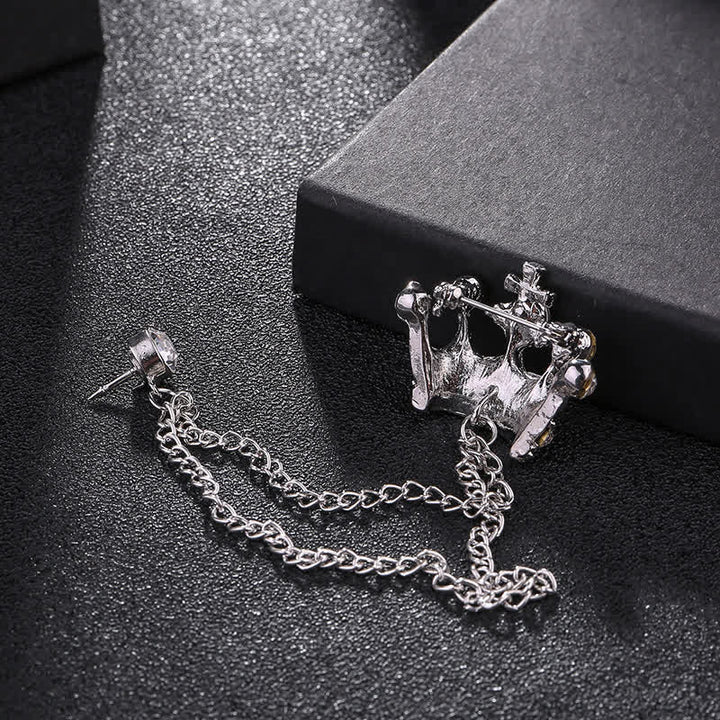 Men's Retro Crown Chain Rhinestones Brooch - image 3