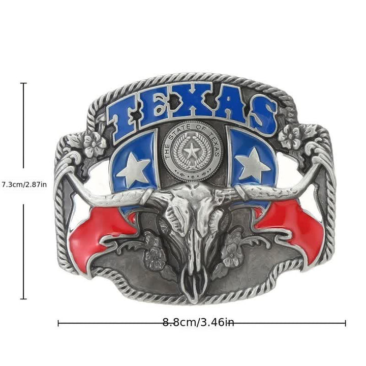 Men's DIY Texas Flag Longhorn Bull Buckle Leather Belt - image 2