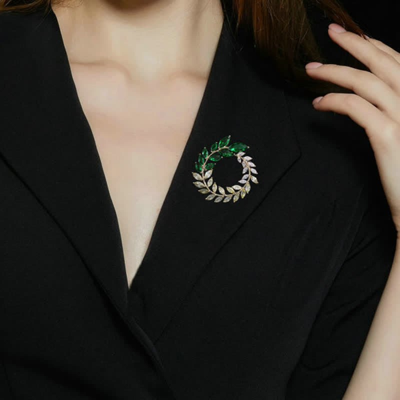 Women's Golden Wheat Leaves Zircon Brooch - image 1