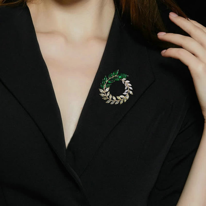 Women's Golden Wheat Leaves Zircon Brooch - image 1