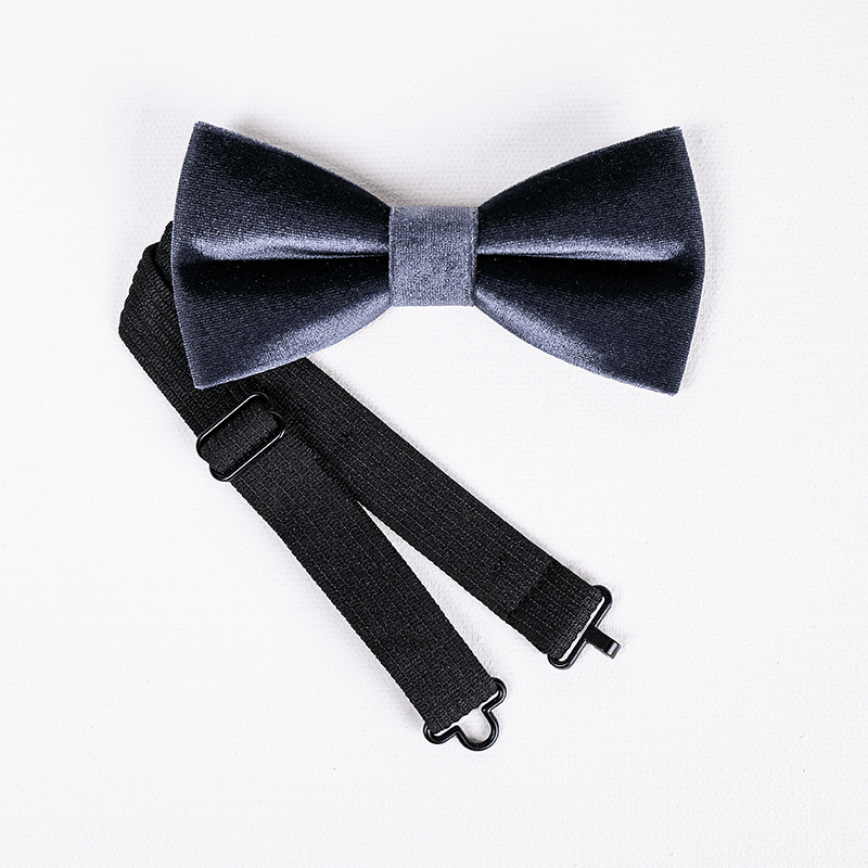 Men's Night Gray Solid Color Velvet Bow Tie - image 5