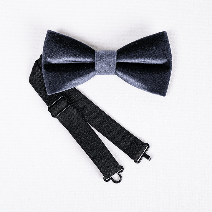 Men's Night Gray Solid Color Velvet Bow Tie - image 5