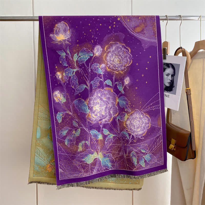 Women's Magnificent Scene Oil Painting Thickened Scarf - Purple Rose - image 30