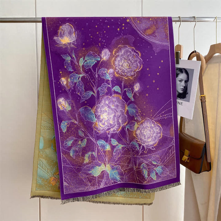 Women's Magnificent Scene Oil Painting Thickened Scarf - Purple Rose - image 30