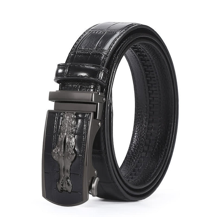 Men's Crocodile Pattern Automatic Buckle Leather Belt - Style #3 - Black / Black - 44 - image 14