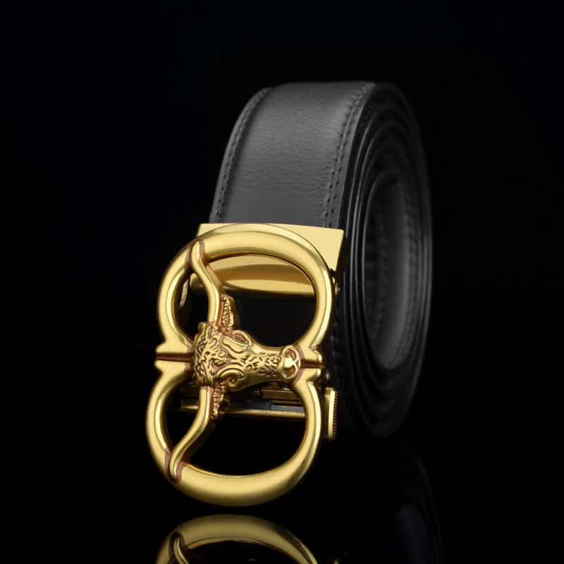 Men's Bull Head Dual Ring Leather Belt - Black / Stitching - 46 - image 0
