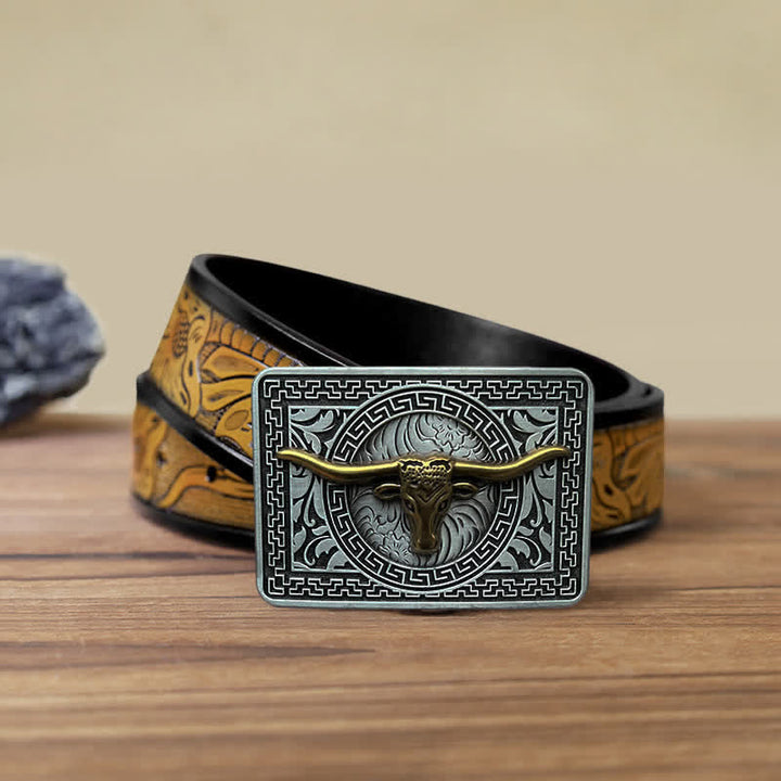 Men's DIY  Weatern Buckle Leather Belt - Gold - SandyBrown Belt (40) - image 21