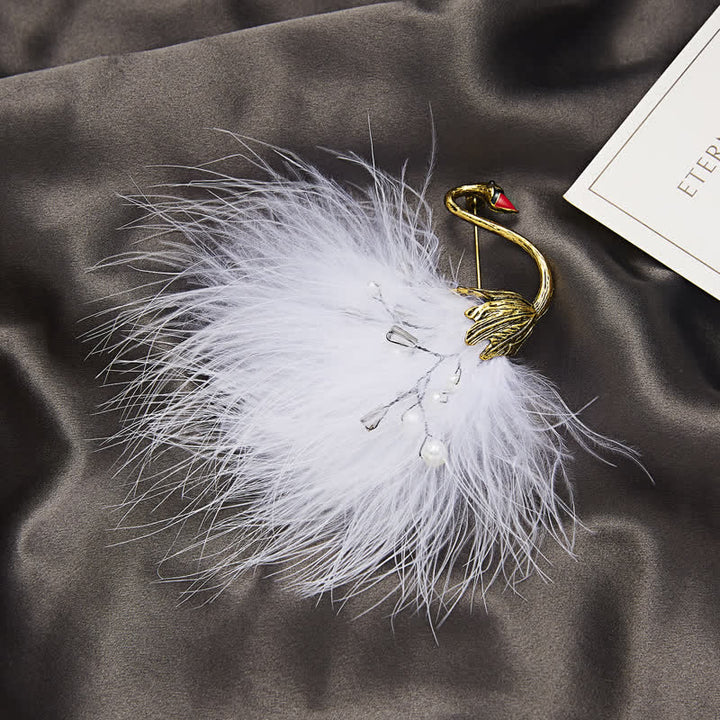 Women's Black / White Swan Plush Feather Brooch - image 4
