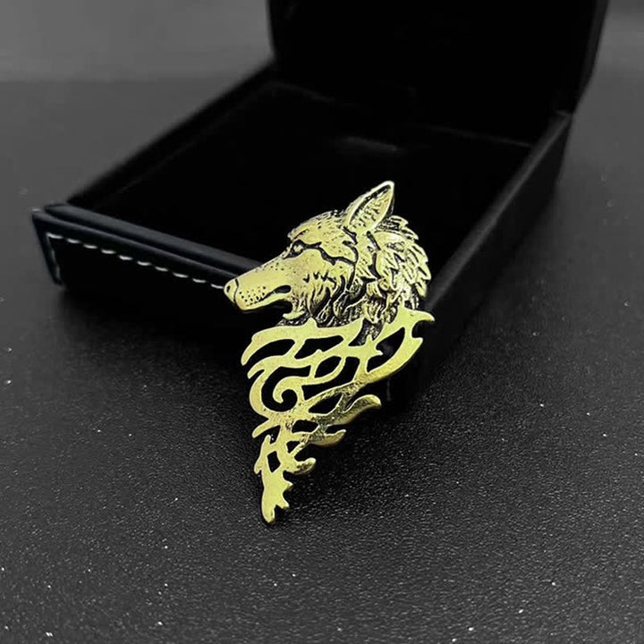 Men's Glamorous Hollow Wolf Head Brooch - Antique Gold - image 11