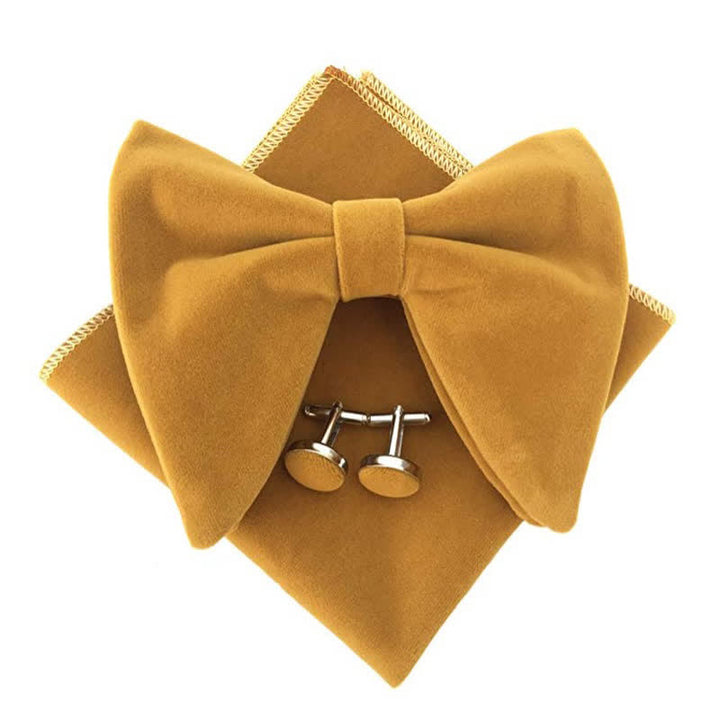 3Pcs Men's Velvet Oversized Pointed Bow Tie Set - Yellow - image 6