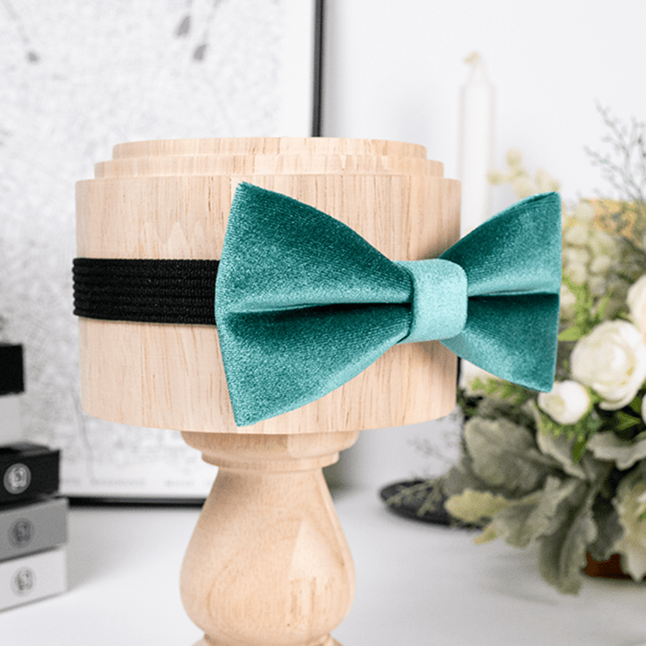 Men's Teal Green Solid Color Velvet Bow Tie - image 3