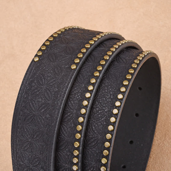 Men's Antique Longhorn Steer Rivet Leather Belt - image 4