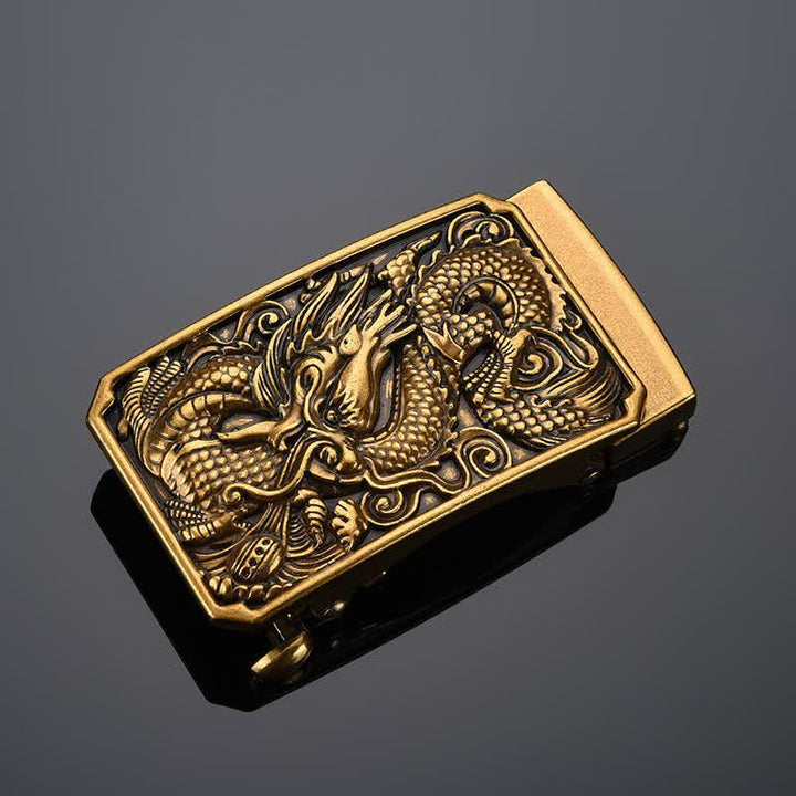 Men's DIY Coiling Dragon Automatic Buckle Leather Belt - Antique Gold - Without Belt - image 0
