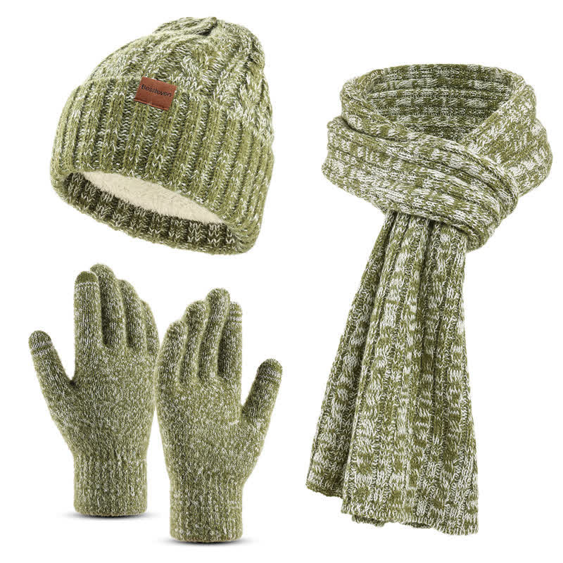 3Pcs Unisex Stylish Hat Long Scarf Touch Screen Gloves Set - Green - Adjustable (Approx. 17.72"-25.78") - image 0