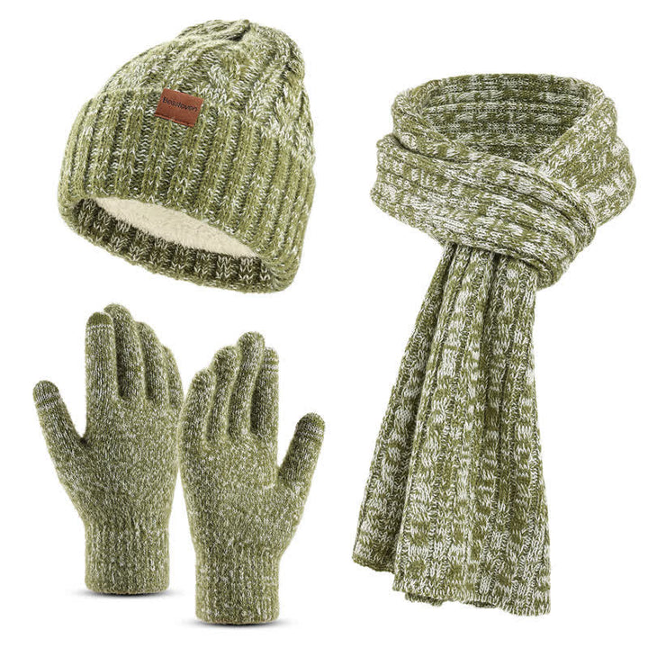 3Pcs Unisex Stylish Hat Long Scarf Touch Screen Gloves Set - Green - Adjustable (Approx. 17.72"-25.78") - image 0