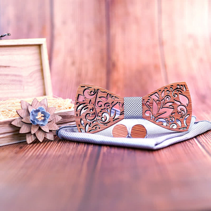 4Pcs Men's Plant Hollow Wooden Bow Tie Set - image 4