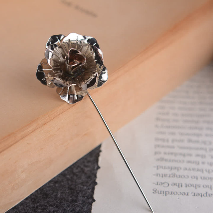 Men's Metal Rose Flower Brooch Pin - Silver - image 5