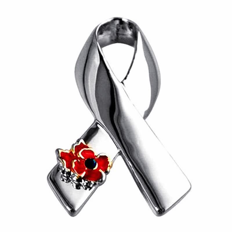 Unisex Disease Awareness Ribbon Poppy Brooch - Silver - image 0