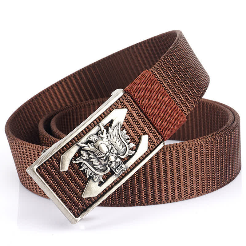Men's Z Letter Mighty Dragon Nylon Belt - Brown / Silver - 48" - image 20