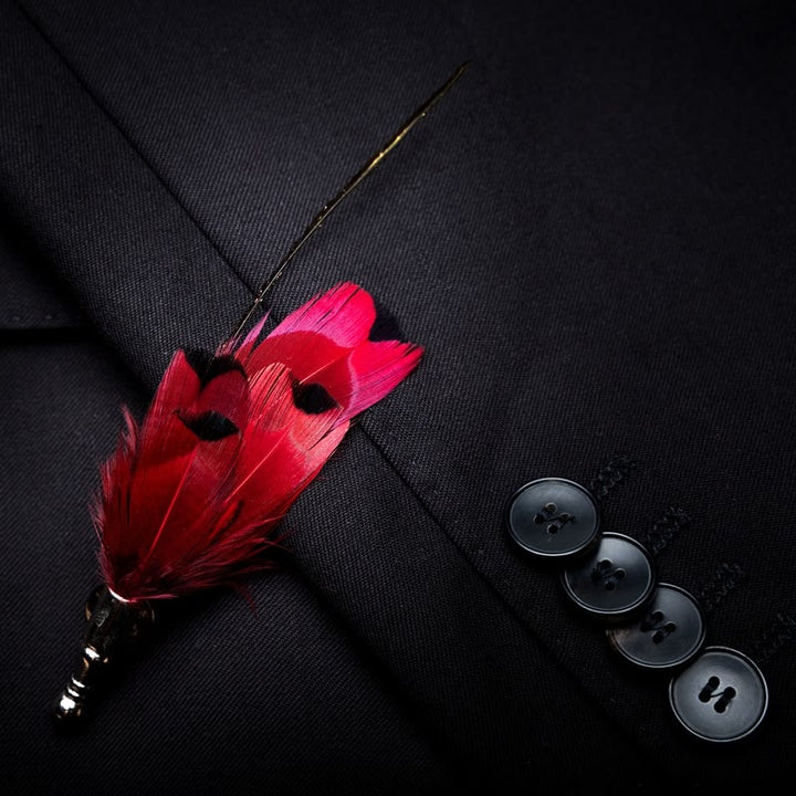 Kid's Red Finch Tail Feather Bow Tie with Lapel Pin - image 2