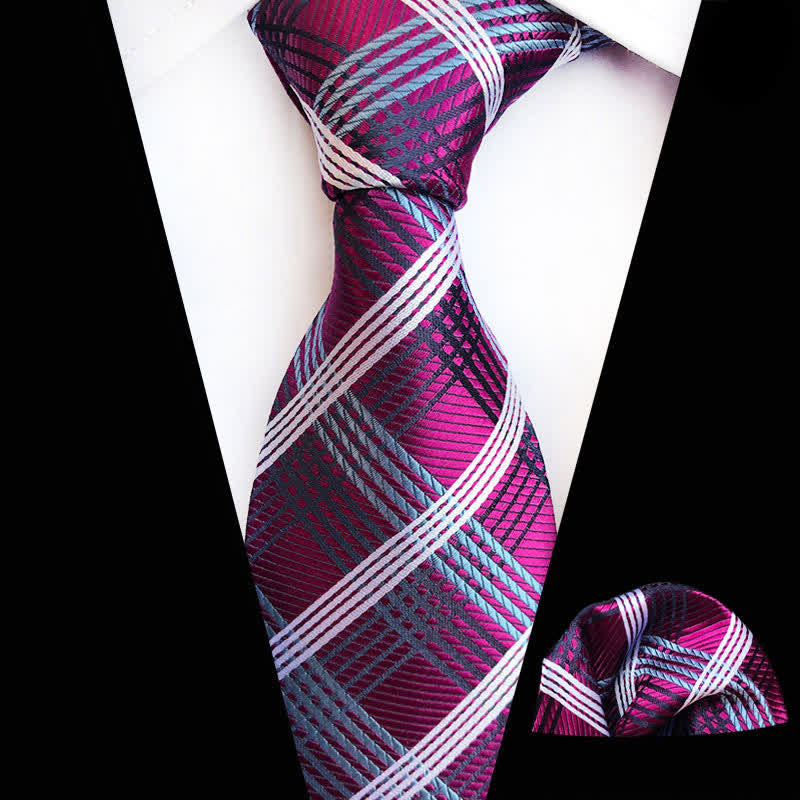 2Pcs Purple Men's Aristocratic Plaid Cravat Necktie Set - Purple - image 0