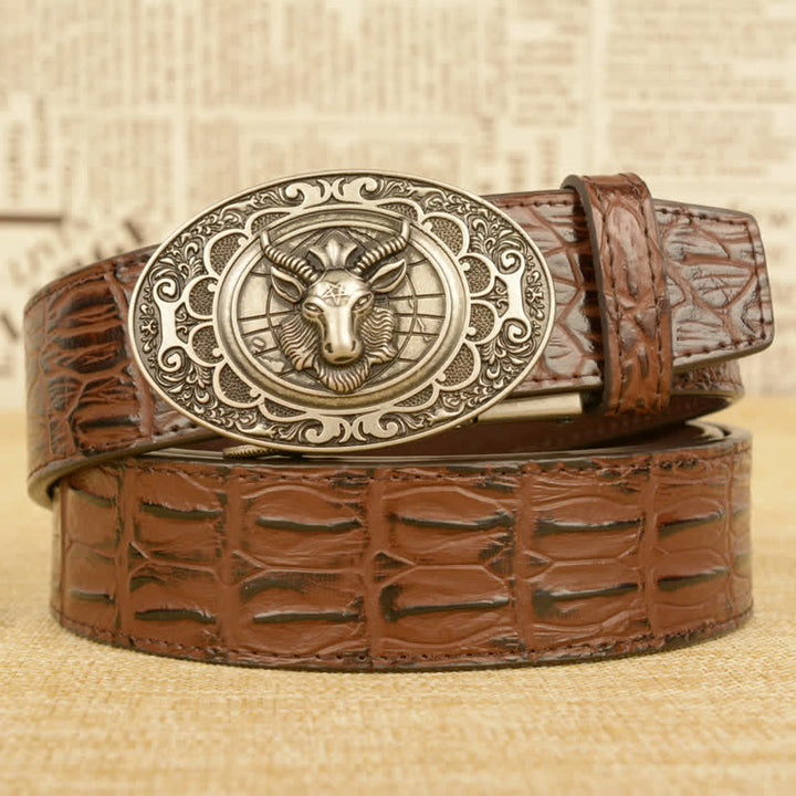 Men's Wild Goat Alligator Pattern Leather Belt - Silver & Brown - 46 - image 18