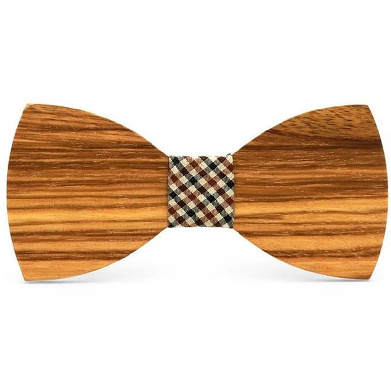 Men's Natural Wood Grain Wooden Bow Tie - Brown Plaid - image 1