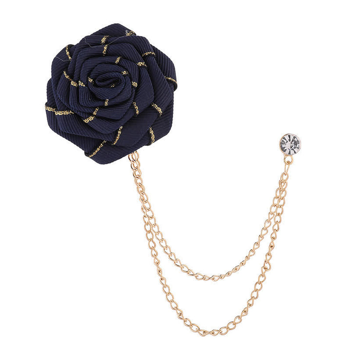Men's Charming Floral Rose Chain Brooch - DarkBlue - image 10