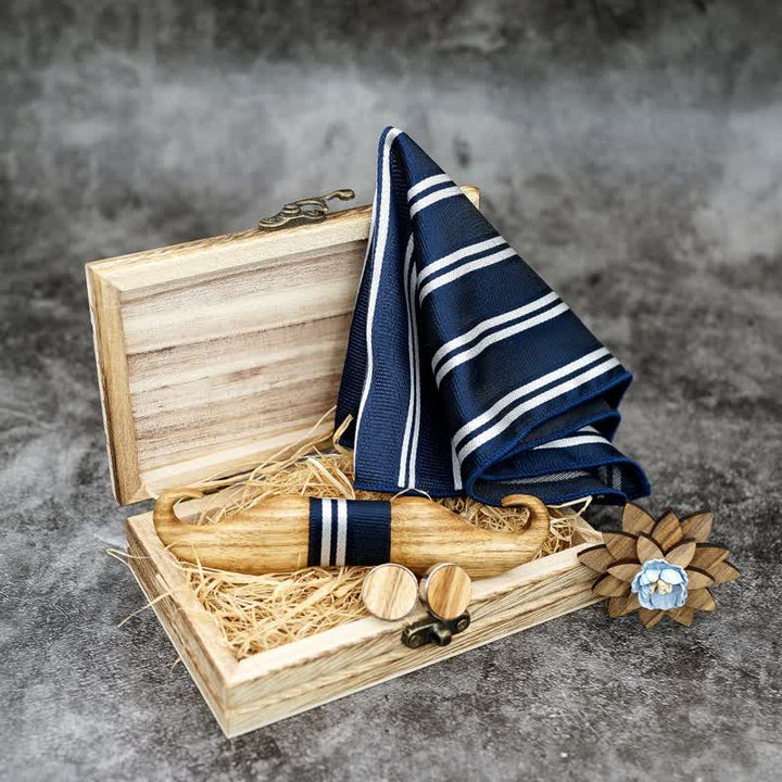 4Pcs Men's Burlywood Moustache Wooden Bow Tie Set - image 4